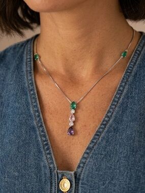 GLASS Stone Necklace | White Gold Plated | Dainty Necklace | Trendy |…